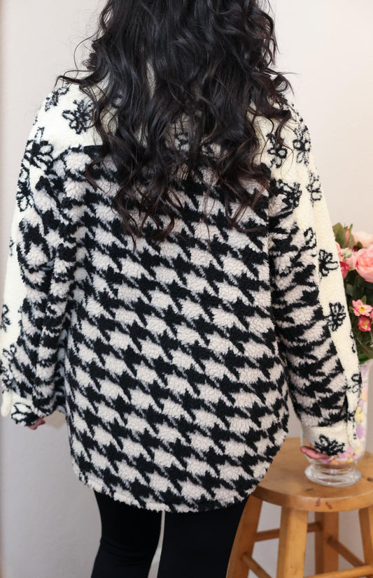 Black and white Sherpa Button-down Jacket