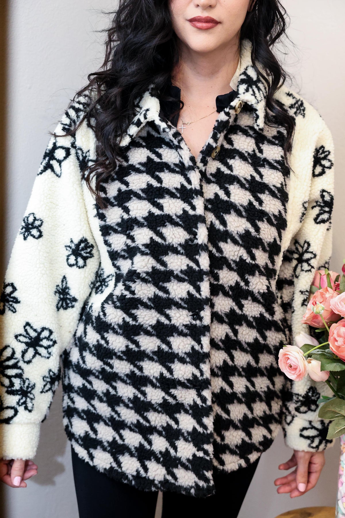 Black and white Sherpa Button-down Jacket