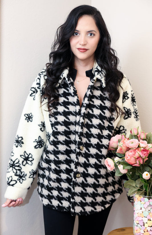 Black and white Sherpa Button-down Jacket