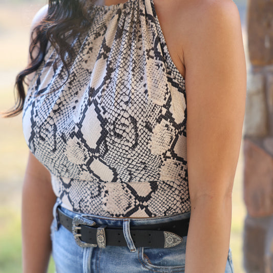 Grey snake print halter top